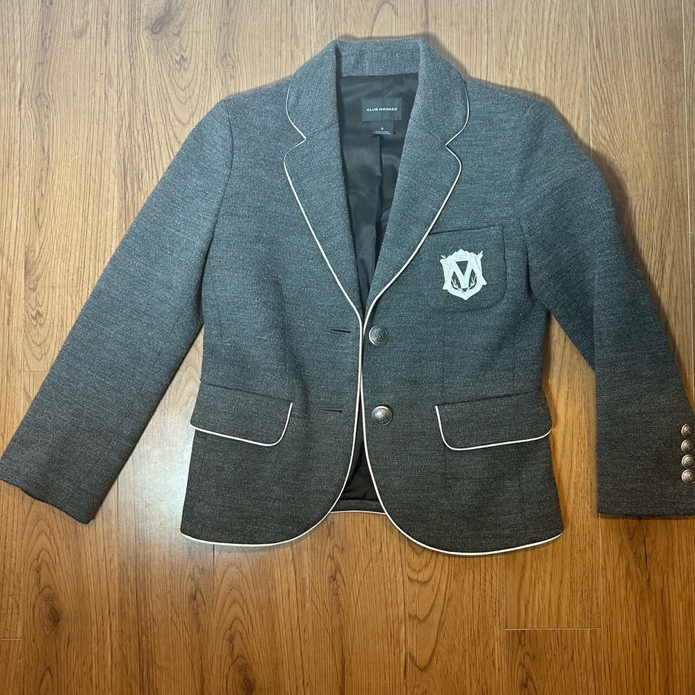 Club Monaco Crested Blazer Grey and White Crest Monogram M